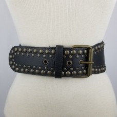 PIACENZA - Wide Italian Leather Belt with Bronze Studs | SKU 4087