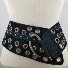 TREVISO - Wide Italian Suede Belt with Bronze Grommets | SKU 4080